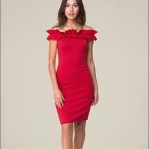 NWT BEBE Red Off the Shoulder Ruffle Dress